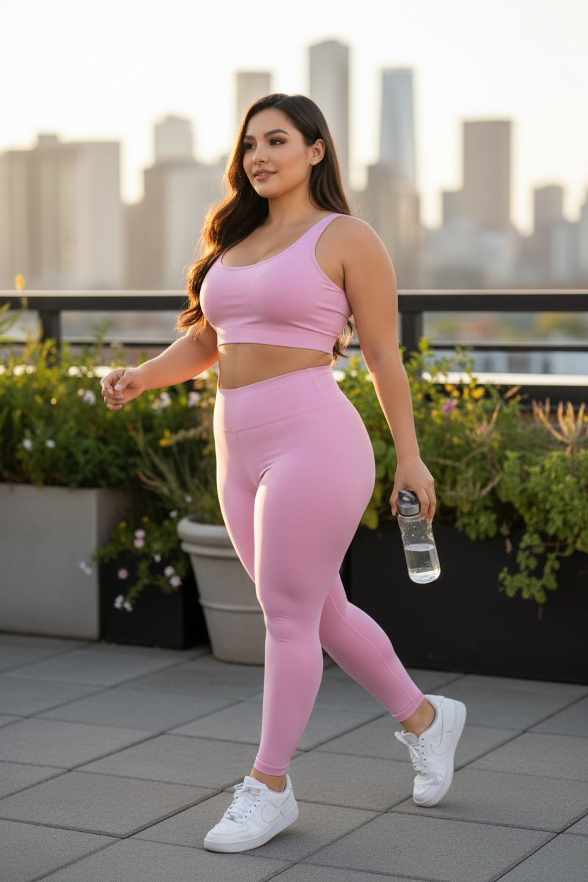 Conjunto Deportivo Rosa Plus Size - Top y Leggings