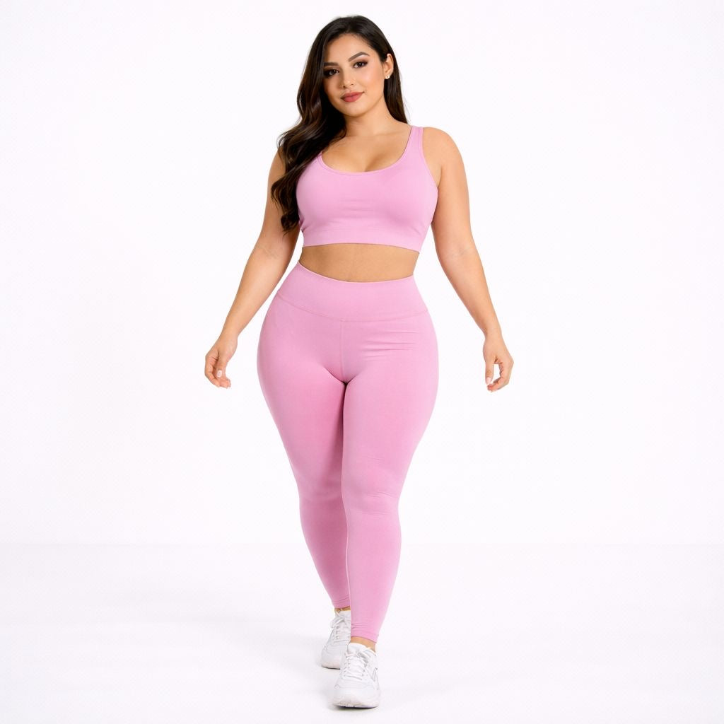 Pink Curvy Fit Sport Set – Top & Leggings for Women