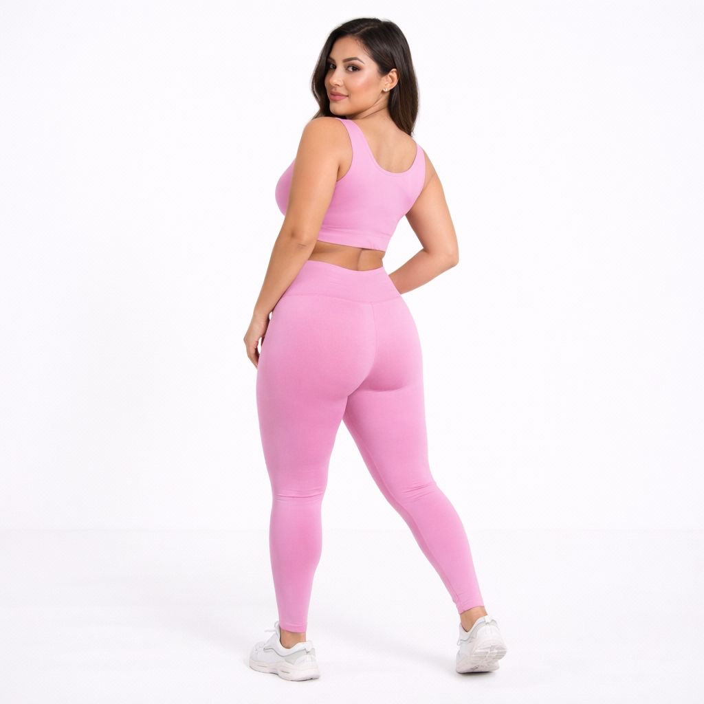 Conjunto Deportivo Rosa Plus Size - Top y Leggings