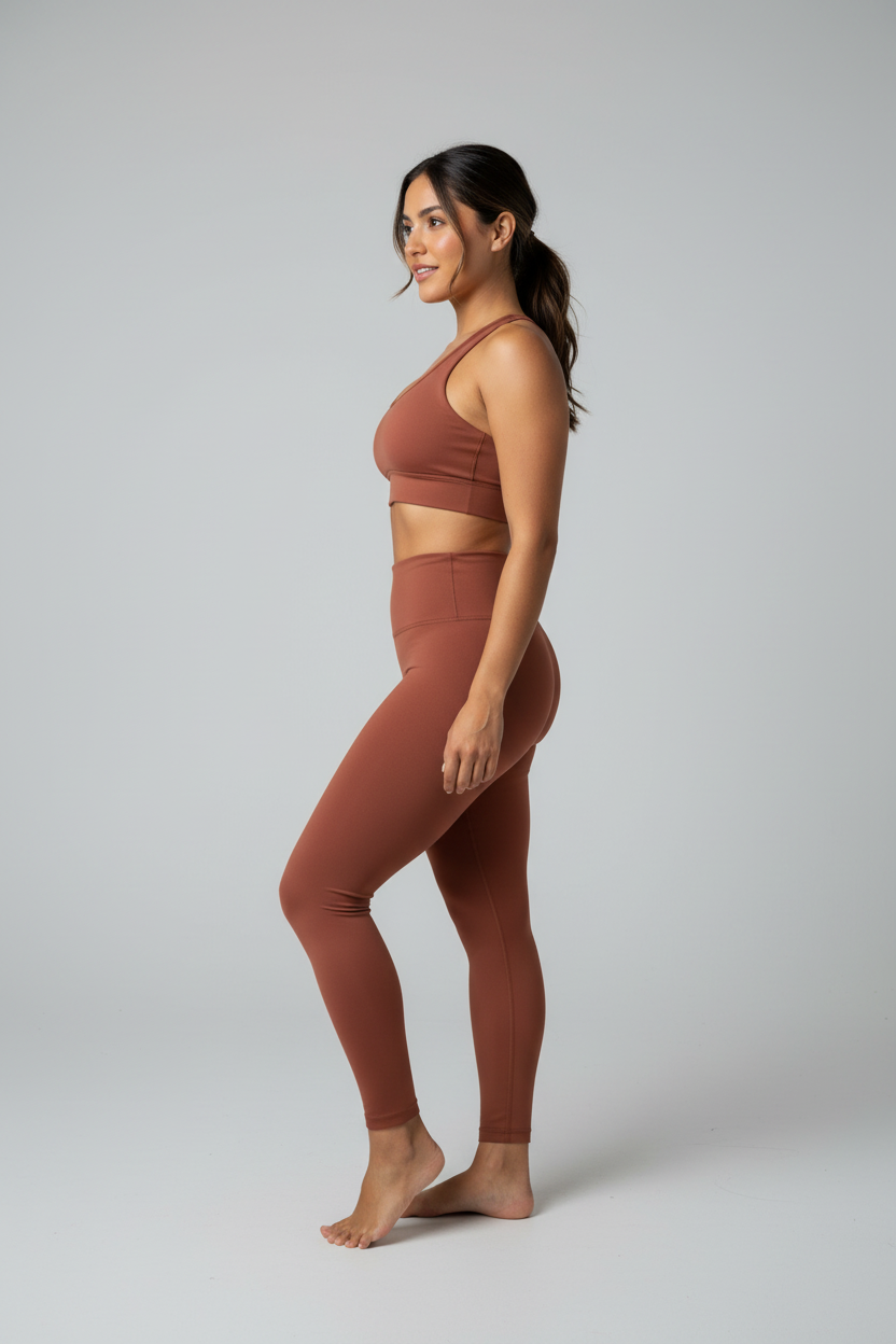 Terracotta Brown Activewear Set - Side View