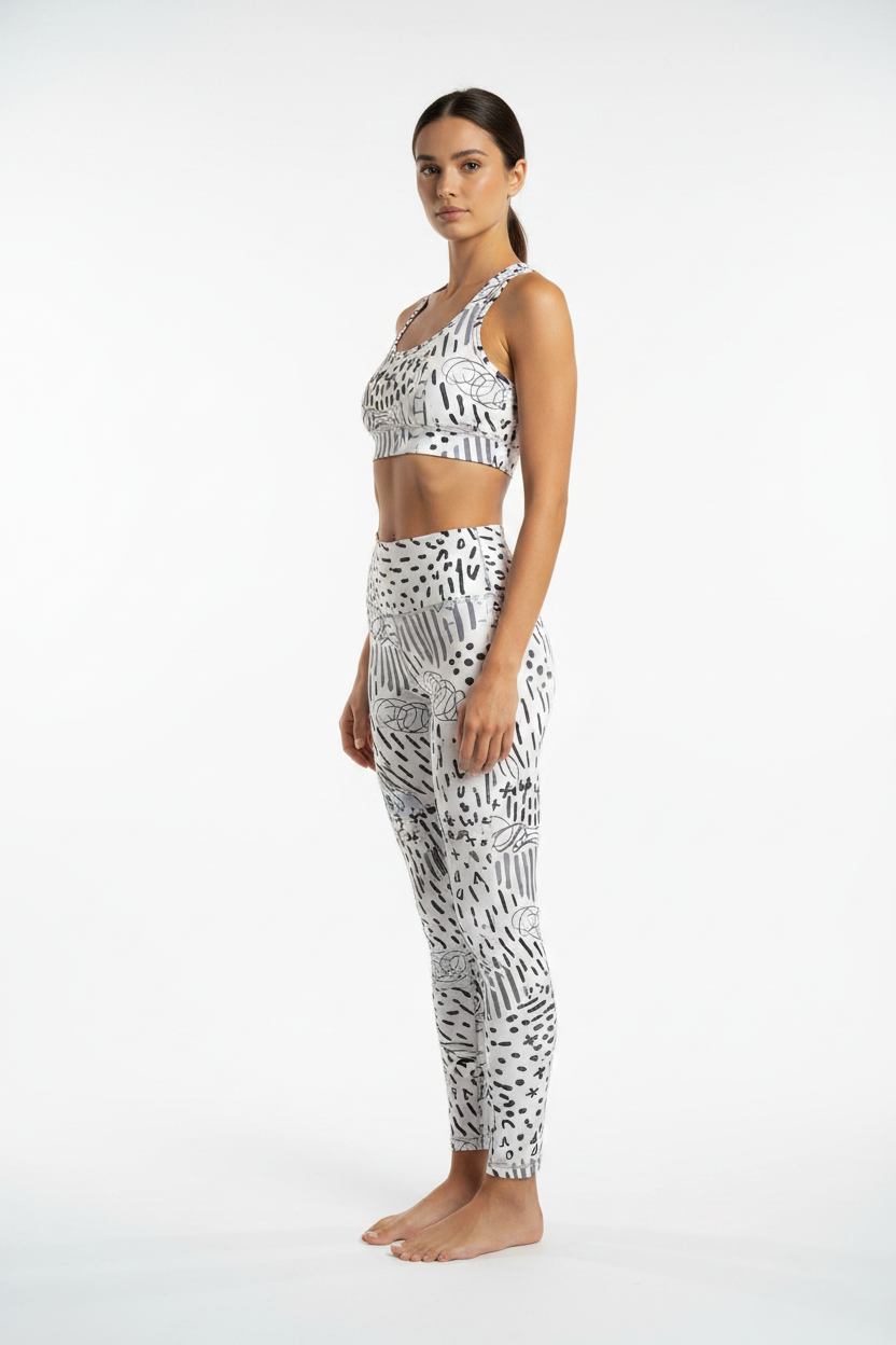 Light Gray Abstract Print Petite Activewear Set - Side Profile
