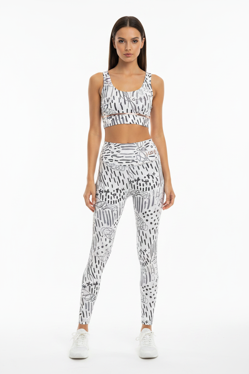 Light Gray Abstract Print Petite Activewear Set - Front View