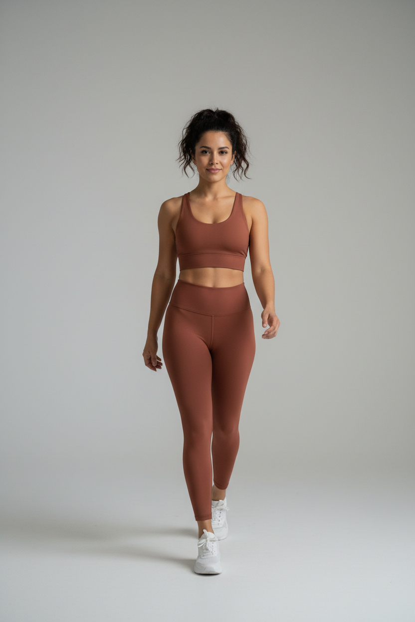 Terracotta Brown Activewear Set - Walking Pose