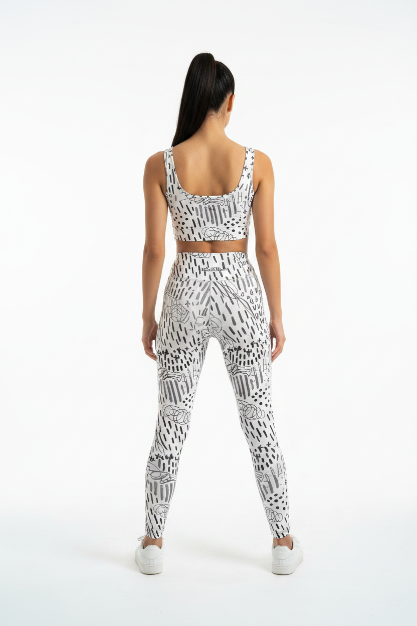 Light Gray Abstract Print Petite Activewear Set - Back View